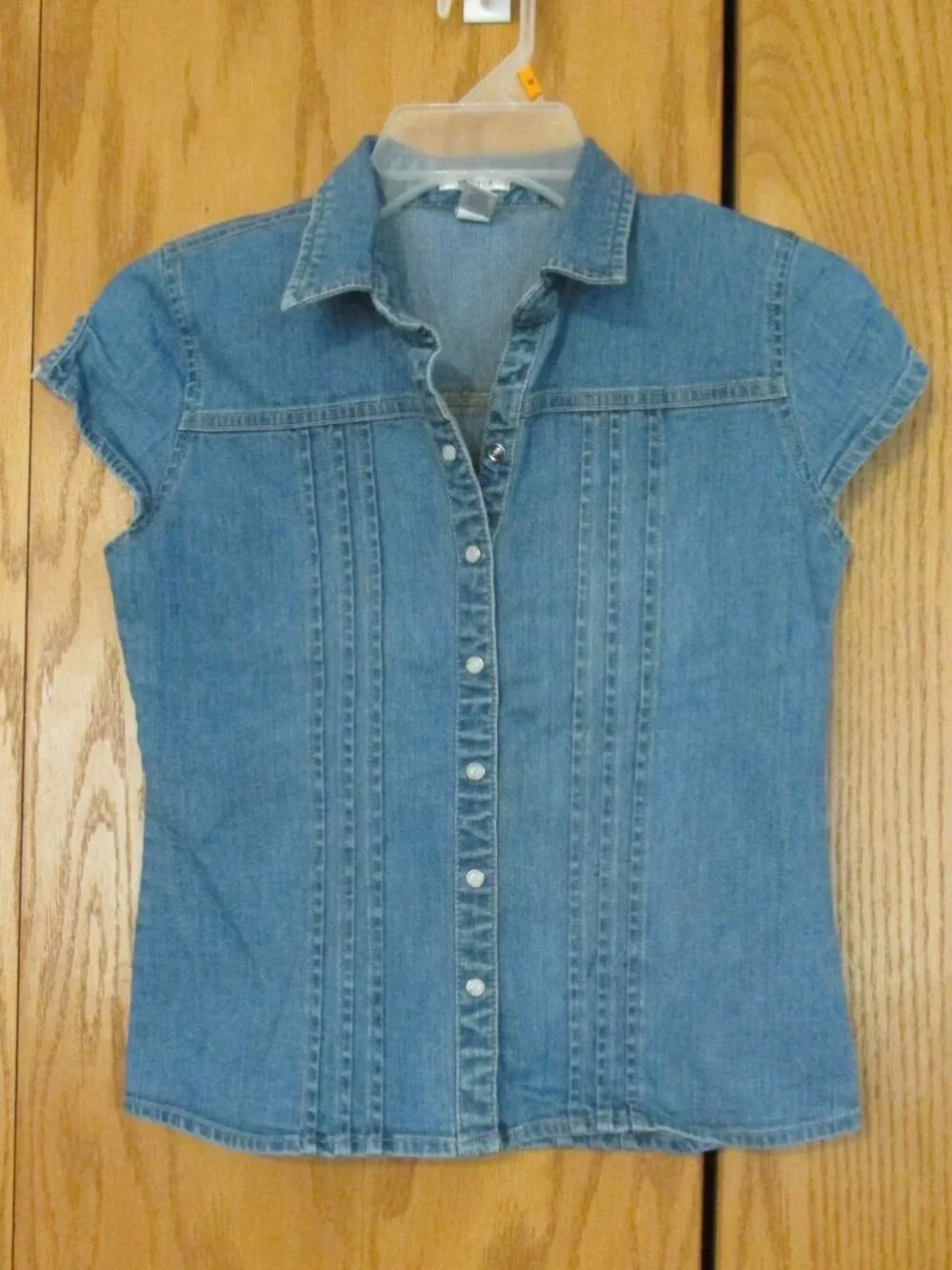 OLD NAVY GIRL'S SIZE 12 SHIRT STRETCH DENIM CAP SLEEVES TOP WESTERN COASTAL COWG
